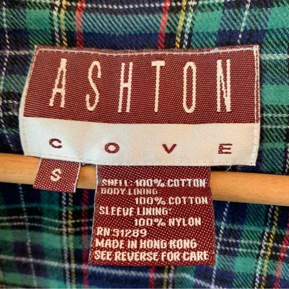 Vintage Ashton Cove Denim Button Front Plaid Lined Shacket Jacket Small S - Picture 3 of 10